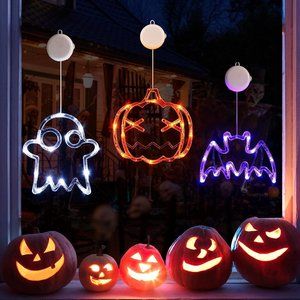 Home 3 Pack Orange Pumpkin White Ghost Purple Bat Hat Halloween Window Lights